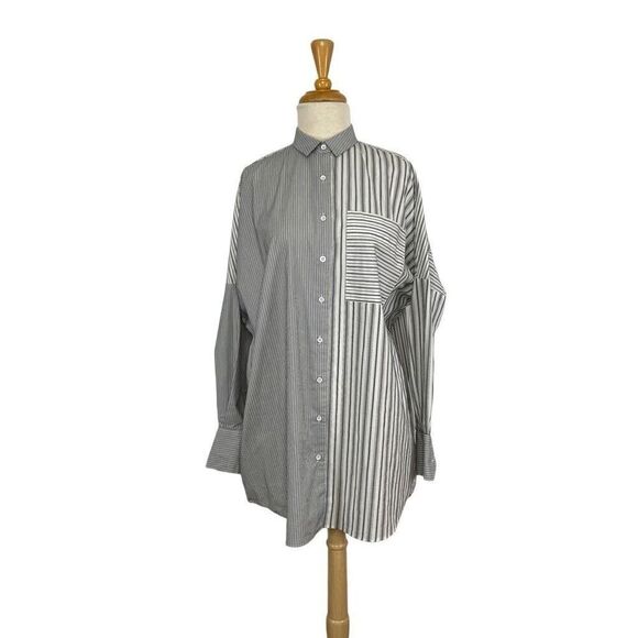 Urban Outfitters S Gray Pinstripe Big Shirt Button Down Retro  Work Fits M L XL - Picture 1 of 9